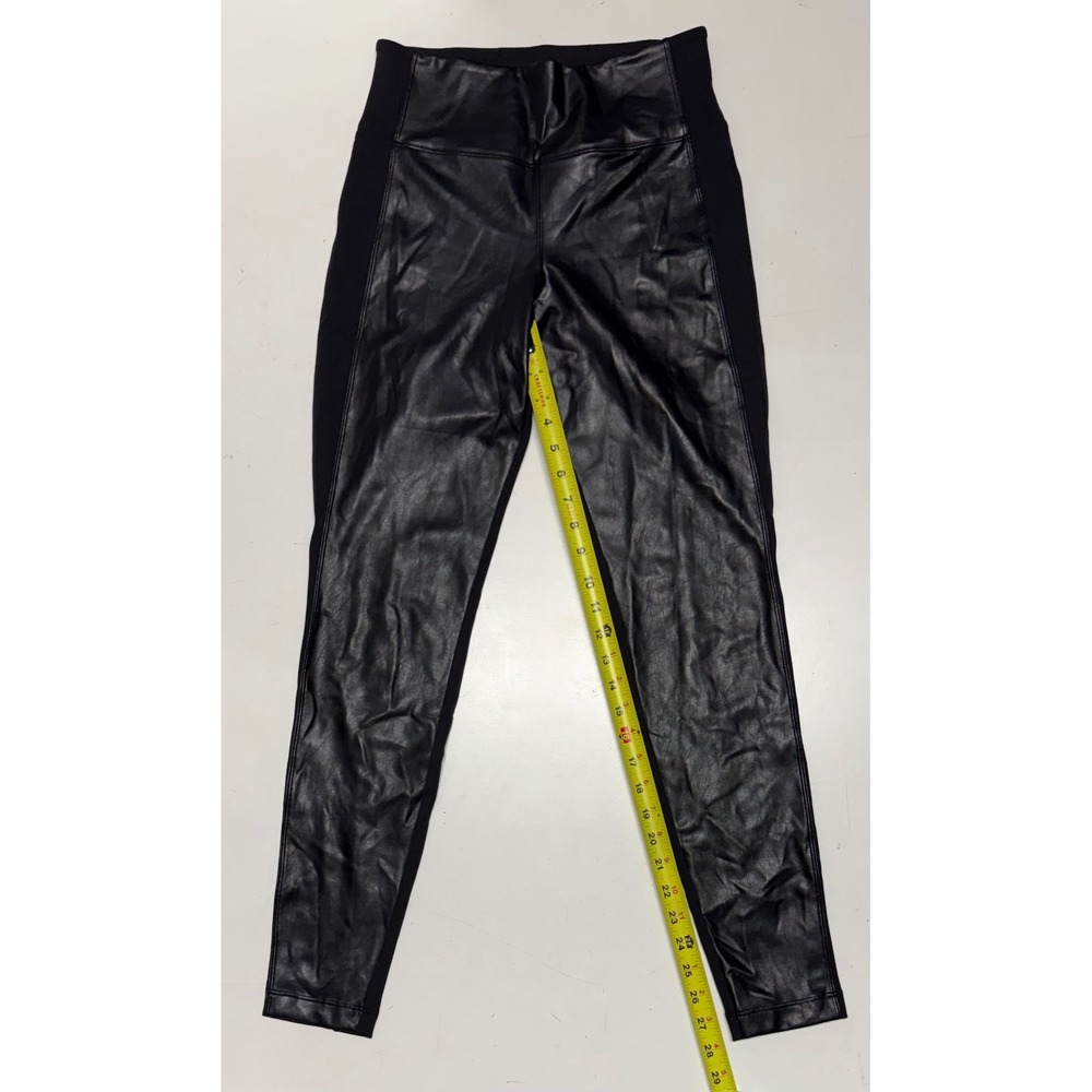 Athleta Delancey Shine Tight Faux Leather Front Leggings Black Small EUC